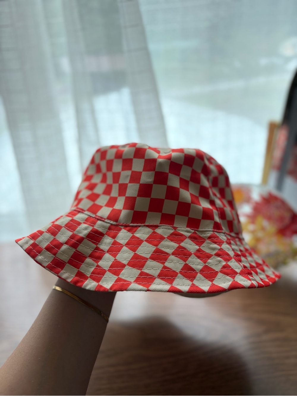 Adult Unisex Women’s Orange & Cream Checkerboard Festival Beach Trend Bucket Hat